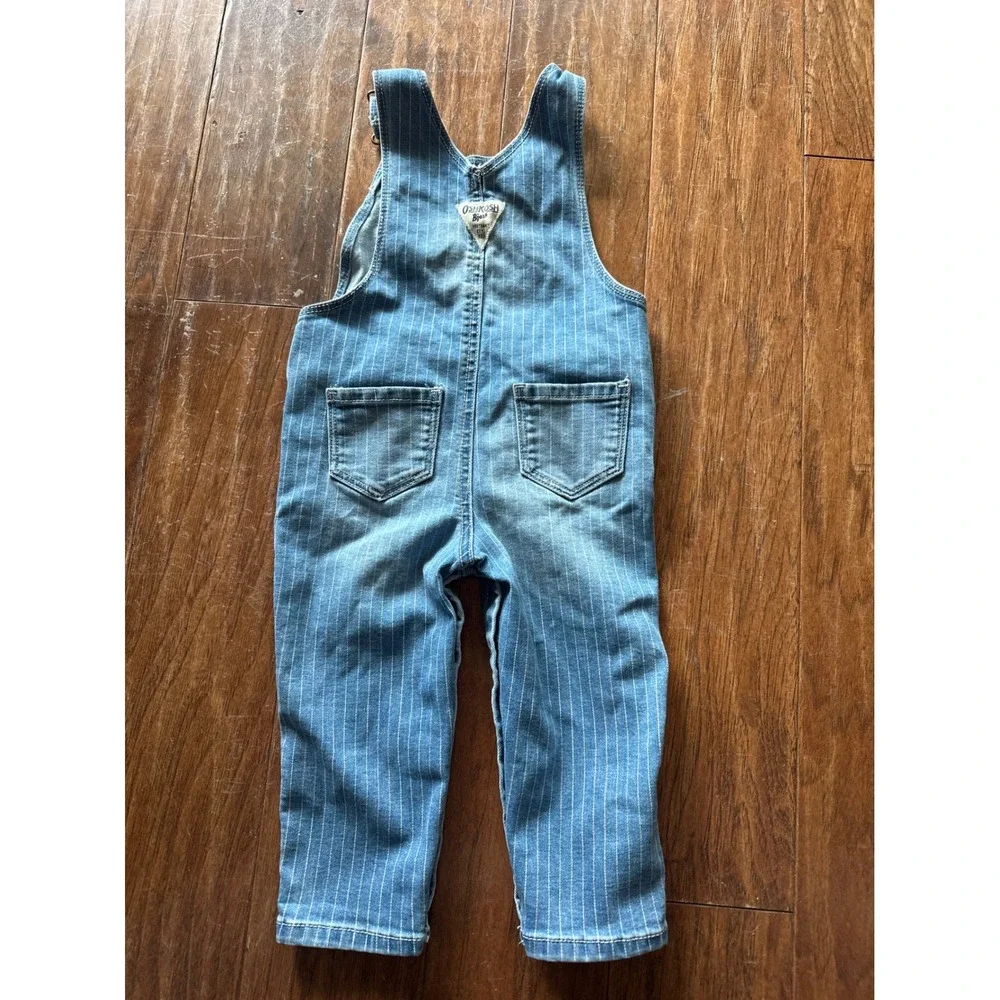 OshKosh B'Gosh Denim Overalls Pinstripe 18M Baby Girl Toddler Cute